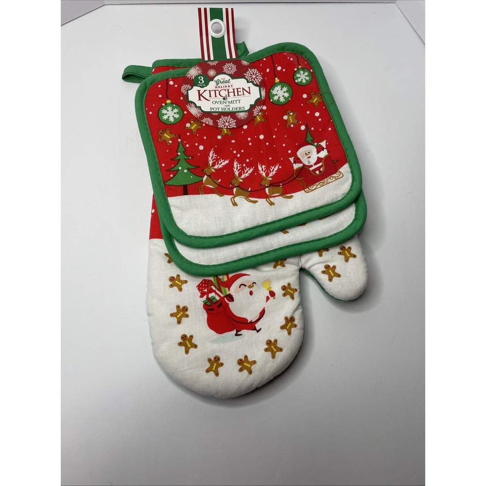 The Great‎ Holiday Kitchen Christmas 3-Pc Pot Holders and Oven Mitt